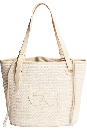 Byblos Torebki, Kobieta, Beżowy, ONE SIZE, Torba Shopper z Rafii z Zapięciem na Sznurek