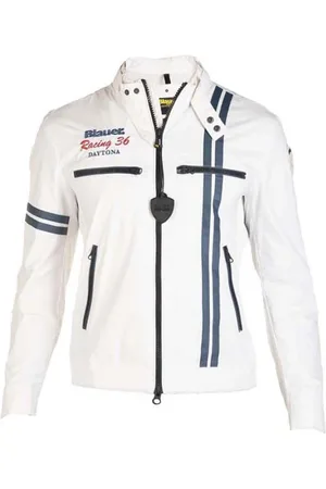 Blauer Kurtki, Mężczyzna, Biały, M, Monochromatyczna Kurtka Rider z Kieszeniami na Zamek