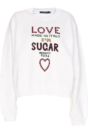 Dolce & Gabbana Bluzy, Kobieta, Biały, XS, Biała Bluza z Okrągłym Dekoltem i Nadrukiem