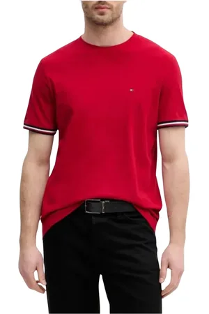 Tommy Hilfiger Koszulki, Mężczyzna, Czerwony, S, T-shirt w paski z mankietem