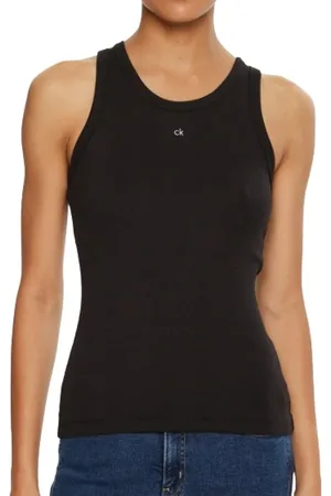 Calvin Klein Koszulki, Kobieta, Czarny, XS, Czarny Top z Logo