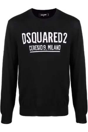 Dsquared2 Bluzy, Mężczyzna, Czarny, S, Navy Blue Logo Print Sweater