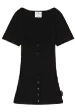 Courrèges Sukienki, Kobieta, Czarny, S, Czarna Koszulka Rib Snaps 90