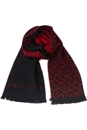 Philipp Plein Akcesoria, Mężczyzna, Czerwony, ONE SIZE, Logo All Over Czerwony Szal Unisex