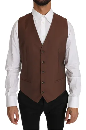 Dolce & Gabbana Garnitury, Mężczyzna, brązowy, L, Wełna, Elegancki Brązowy & Szary Formalny Kamizelka Slim Fit