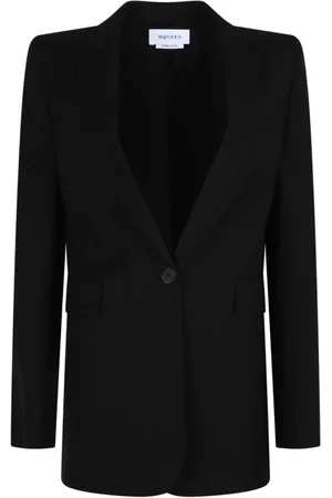 Alexander McQueen Kurtki, Kobieta, Czarny, M, Czarny Blezer z Obfitymi Ramionami