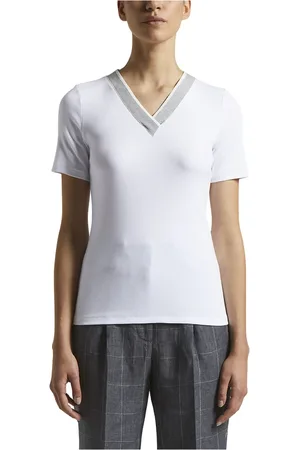 PESERICO SIGN Koszulki, Kobieta, Biały, M, Rozciągliwy t-shirt z mikro-żebrowanego dżerseju