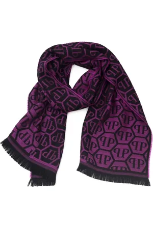 Philipp Plein Akcesoria, Mężczyzna, Fioletowy, ONE SIZE, Logo All Over Stola Viola