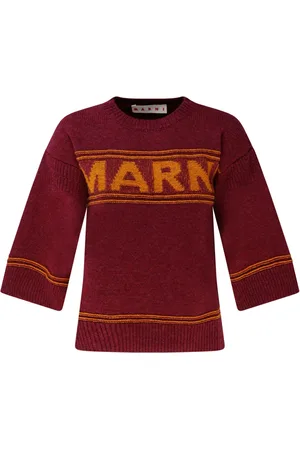 Marni Swetry, Kobieta, brązowy, S, Sweter z logo Intarsia w kolorze rubinowym