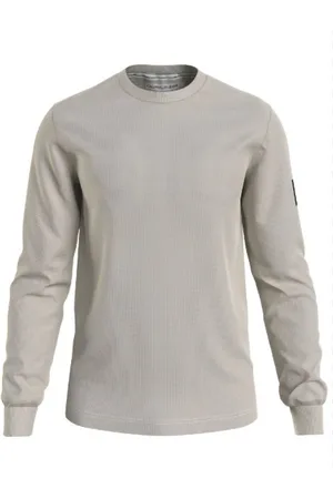 Calvin Klein Bluzy, Mężczyzna, Szary, 3XL, Waffle LS Tee Eggshell Okrągły Dekolt