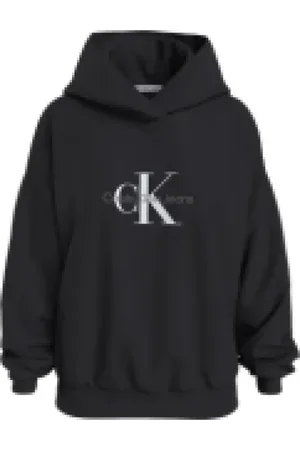 Calvin Klein Bluzy, Kobieta, Czarny, XS, Czarna Oversize Bluza z Białym Logo