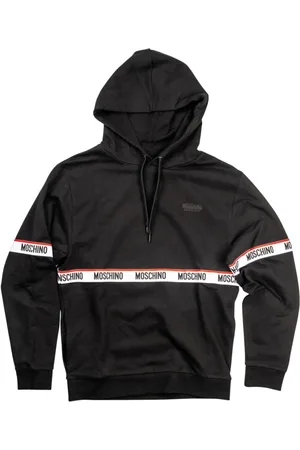 Moschino Bluzy, Mężczyzna, Czarny, L, Bawełna, Logo Banda All Over Bawełniany Polar