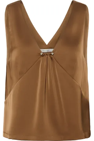 Gestuz Koszulki, Kobieta, brązowy, XL, Poliester, Elegancki Top z Szerokimi Ramiączkami