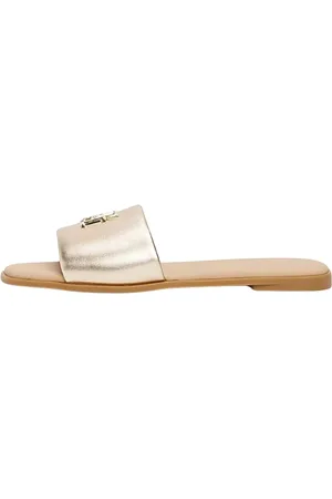 Tommy Hilfiger Buty, Kobieta, Beżowy, 41 EU, Skóra, Metaliczna skórzana mula z logo TH