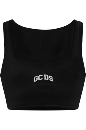 GCDS Koszulki, Kobieta, Czarny, XS, Rozciągliwy Top z Logo