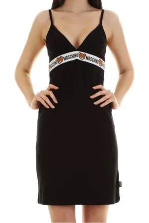 Moschino Sukienki, Kobieta, Czarny, M, Czarna Bawełniana Krótka Sukienka z Ramiączkami