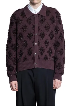 Recto Swetry, Mężczyzna, brązowy, M, Bordowy Fringed Jacquard Sweter