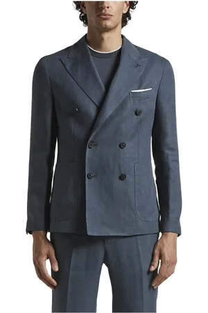 PESERICO SIGN Kurtki, Mężczyzna, Niebieski, XL, Ermenegildo Zegna dwurzędowy lniany blezer