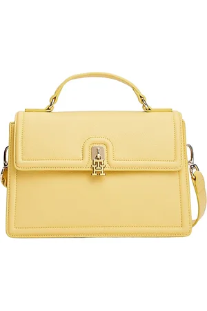 Tommy Hilfiger Torebki, Kobieta, Żółty, ONE SIZE, Skóra, Eternity Mini Satchel z Metalowymi Akcentami