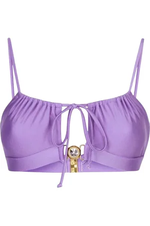 Chiara Ferragni Stroje kąpielowe, Kobieta, Fioletowy, S, Bandażowy top bikini lila z ozdobnymi kamieniami