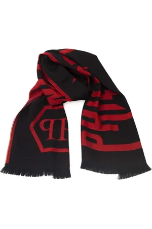 Philipp Plein Akcesoria, Mężczyzna, Wielobarwność, ONE SIZE, Logo Szal Czerwony Unisex Stylowy