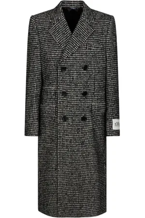 Dolce & Gabbana Płaszcze, Mężczyzna, Szary, L, Szary Płaszcz W Krata Podwójny Rząd Guzików