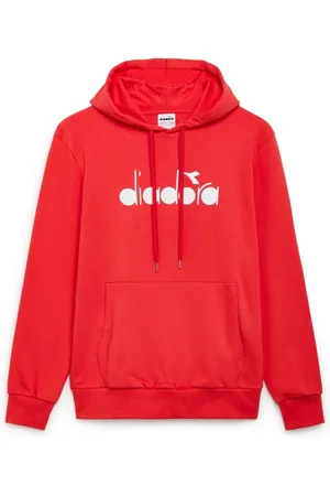 Diadora Bluzy, Mężczyzna, Czerwony, M, Czerwony Bawełniany Hoodie Logo Duży