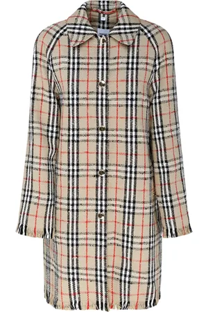 Burberry Płaszcze, Kobieta, Beżowy, S, Beżowy Płaszcz w Kratę z Buclem