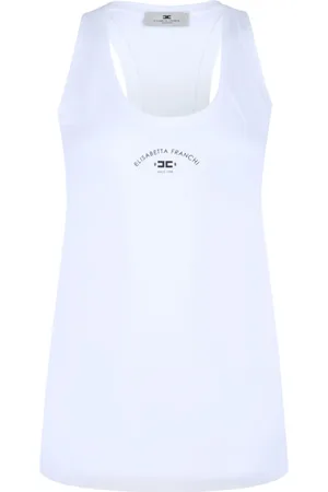 Elisabetta Franchi Koszulki, Kobieta, Biały, XS, Biała Tank Top z Dekoltem Racerback