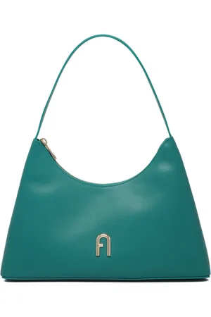 Furla Torebki, Kobieta, Zielony, ONE SIZE, Smaragdowa Torba na Ramię z Złotym Logo