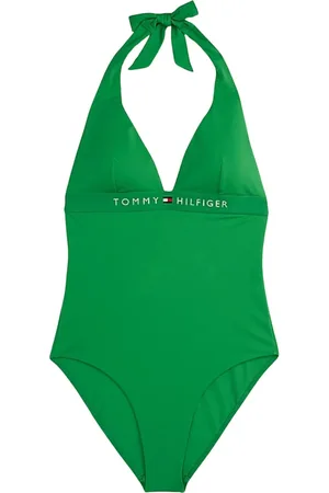 Tommy Hilfiger Stroje kąpielowe, Kobieta, Zielony, M, Nylon, Halter One Piece Kostium Kąpielowy