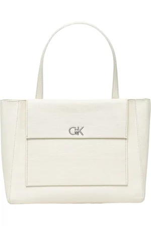 Calvin Klein Torebki, Kobieta, Biały, ONE SIZE, Stylowa Torba Shopper z Zamknięciem na Zamek