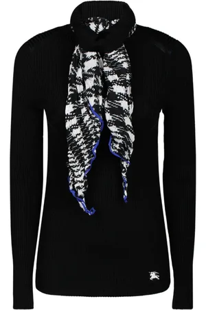 Burberry Swetry, Kobieta, Czarny, L, Czarny Sweter z Włóczki z Jedwabnym Szalikiem