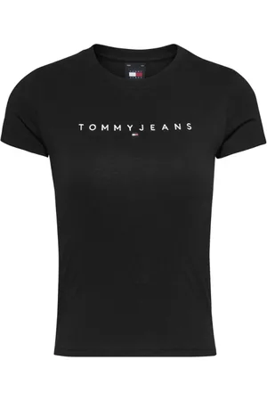 Tommy Hilfiger Koszulki, Kobieta, Czarny, XS, Czarna Bawełniana Koszulka Slim Fit