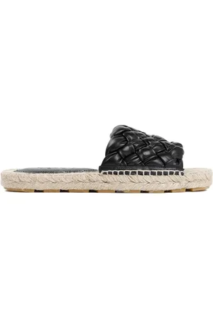 Bottega Veneta Buty, Kobieta, Czarny, 37 EU, Czarne Skórzane Sandały Płaskie Aw 24