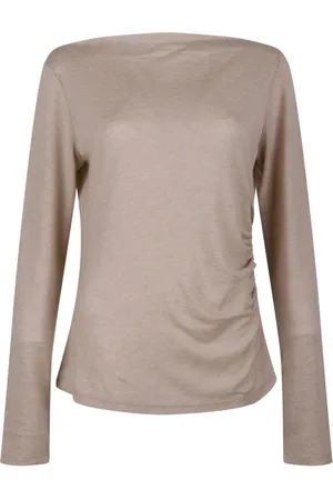 Max Mara Koszulki, Kobieta, Beżowy, XS, Kaszmir, Kaszmirowy T-shirt z dekoltem w łódkę