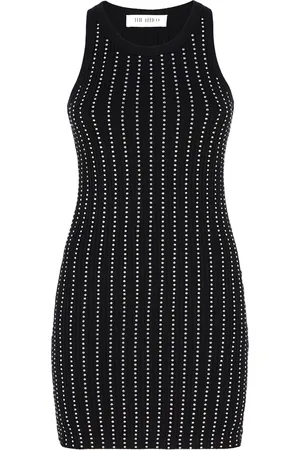 The Attico Sukienki, Kobieta, Czarny, S, Bawełna, Czarna Sukienka Mini z Termostrass