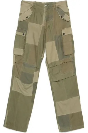 GALLERY DEPT. Spodnie, Mężczyzna, Zielony, W38, Bawełna, Oliwkowozielone spodnie cargo patchwork