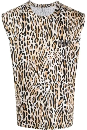 Moschino Koszulki, Mężczyzna, Wielobarwność, M, Bawełna, Top z nadrukiem leoparda i logo