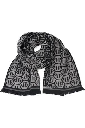 Philipp Plein Akcesoria, Mężczyzna, Szary, ONE SIZE, Szal z Logo All Over Szary