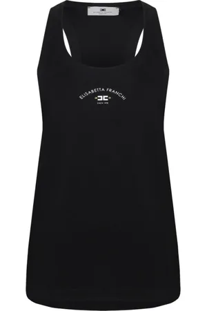 Elisabetta Franchi Koszulki, Kobieta, Czarny, XS, Czarna top z dekoltem typu racerback