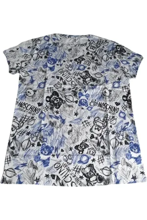 Moschino Koszulki, Mężczyzna, Wielobarwność, M, Fantazja All Over Logo Biała Bawełniana Koszulka