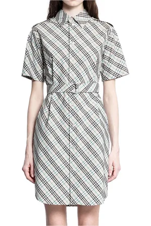 Burberry Sukienki, Kobieta, Beżowy, 2XS, Koszula z podpisem z bawełnianego poplinu w kratę
