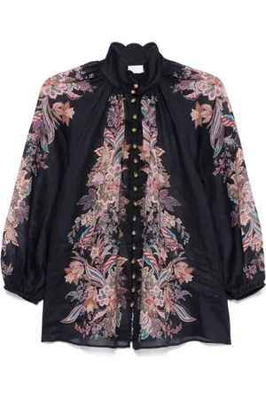 ZIMMERMANN Bluzki, Kobieta, Wielobarwność, M, Granatowa Koszula z Paisley Print