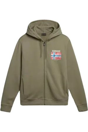 Napapijri Bluzy, Mężczyzna, Zielony, L, Zielony Bawełniany Hoodie z Pełnym Zamkiem
