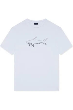 Paul & Shark Koszulki, Mężczyzna, Biały, S, Koszulka z bawełnianego dżerseju z odblaskowym nadrukiem Shark