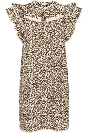 Saint Tropez Sukienki, Kobieta, brązowy, L, Sukienka z nadrukiem leoparda i falbanami