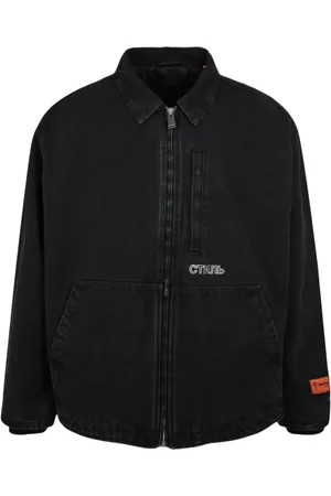 Heron Preston Kurtki, Mężczyzna, Czarny, M, Len, Kurtka z ociepleniem z płótna czarna z zamkiem i logo
