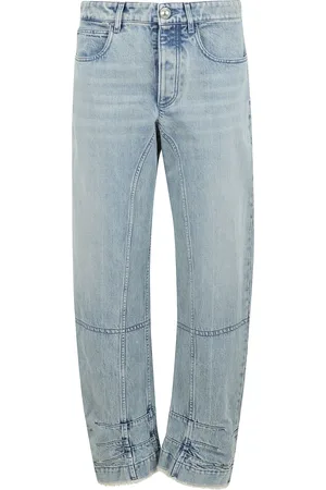 Jil Sander Jeansy, Kobieta, Niebieski, S, Denim, Dżinsy z aplikacją skórzanej logotypu