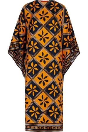 Carolina Herrera Sukienki, Kobieta, Pomarańczowy, M, Geometryczny Print Jedwabna Sukienka Oversize